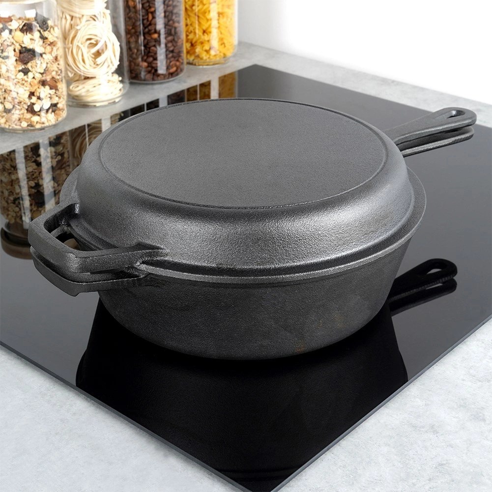 Zestaw Garnek z Patelnią Uchwytem Rączką Żeliwny Solidny Trwały VILDE 42 cm - obrazek 2