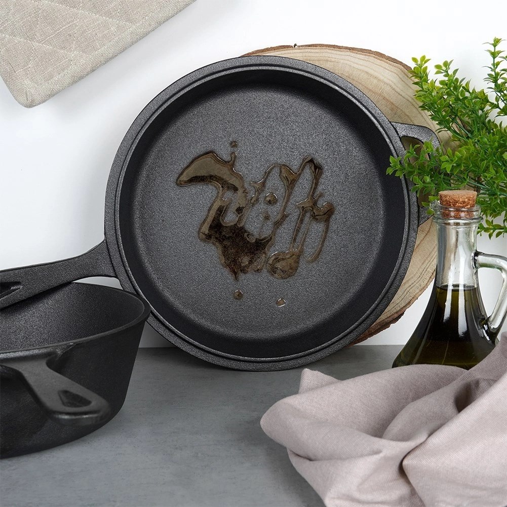 Zestaw Garnek z Patelnią Uchwytem Rączką Żeliwny Solidny Trwały VILDE 42 cm - obrazek 5