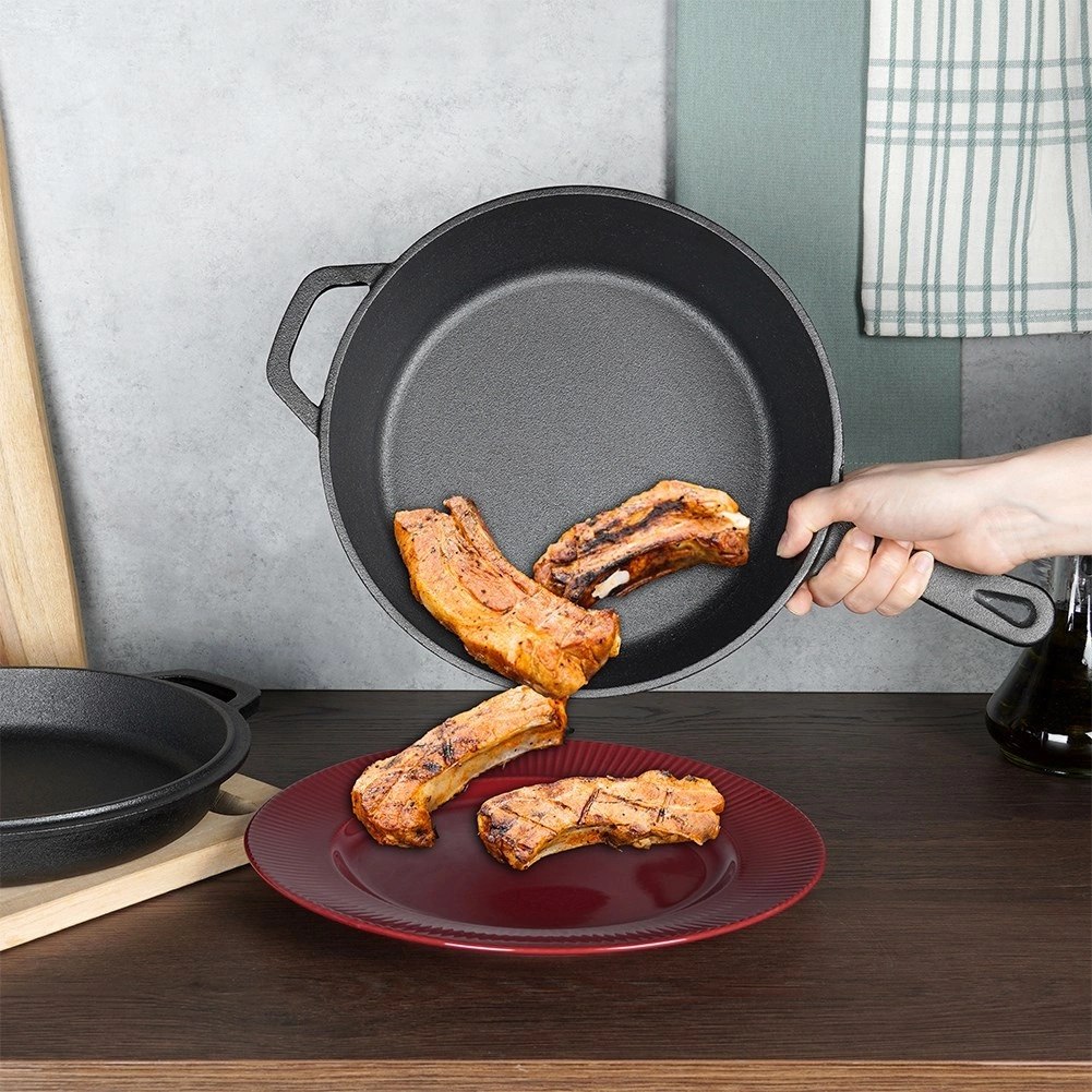 Zestaw Garnek z Patelnią Uchwytem Rączką Żeliwny Solidny Trwały VILDE 42 cm - obrazek 7
