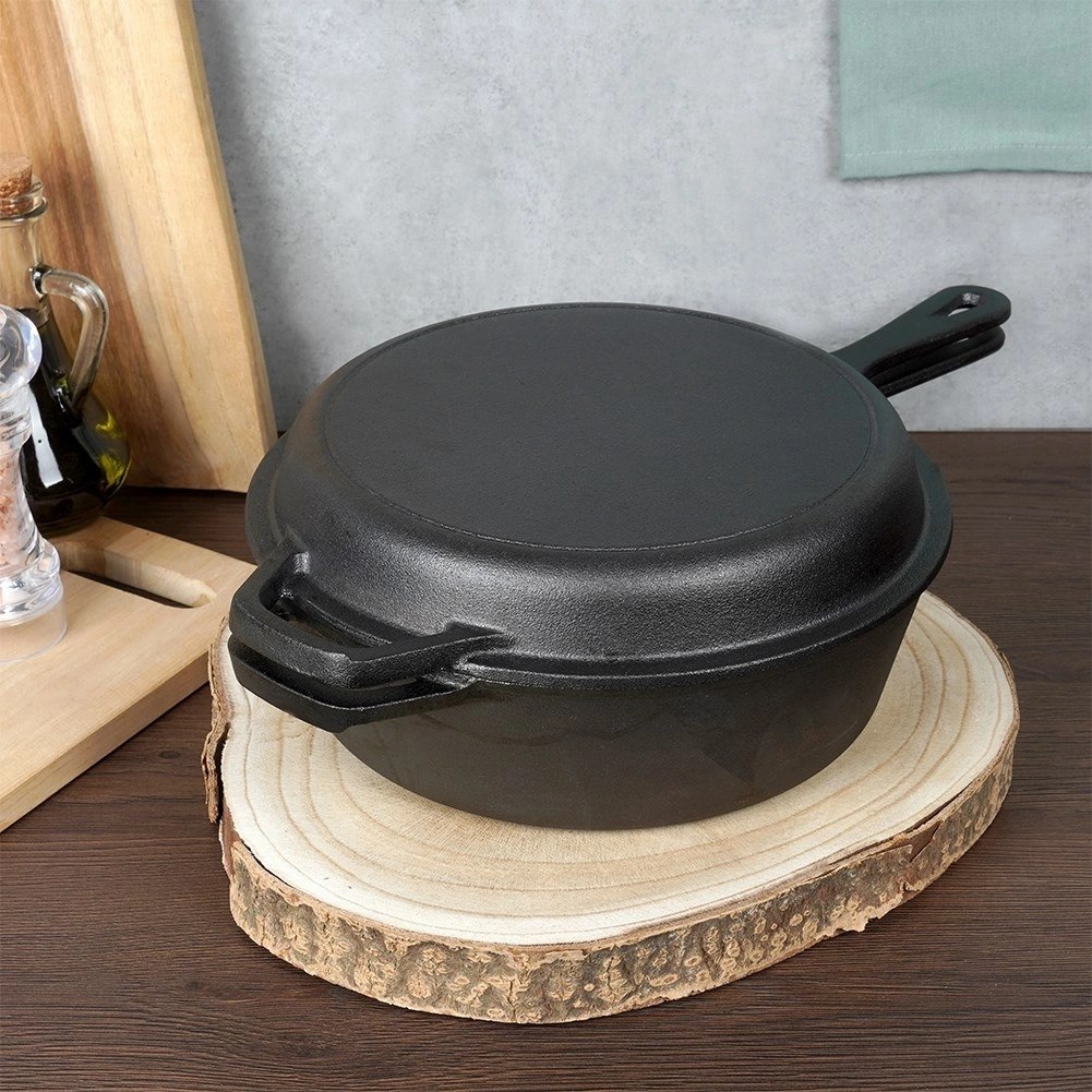 Zestaw Garnek z Patelnią Uchwytem Rączką Żeliwny Solidny Trwały VILDE 42 cm - obrazek 8
