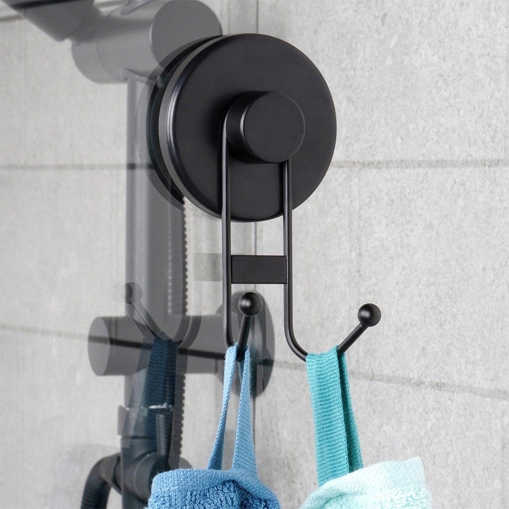 Haczyk wieszak metalowy czarny na przyssawkę podwójny 6,5x5,5x10 cm - obrazek 2