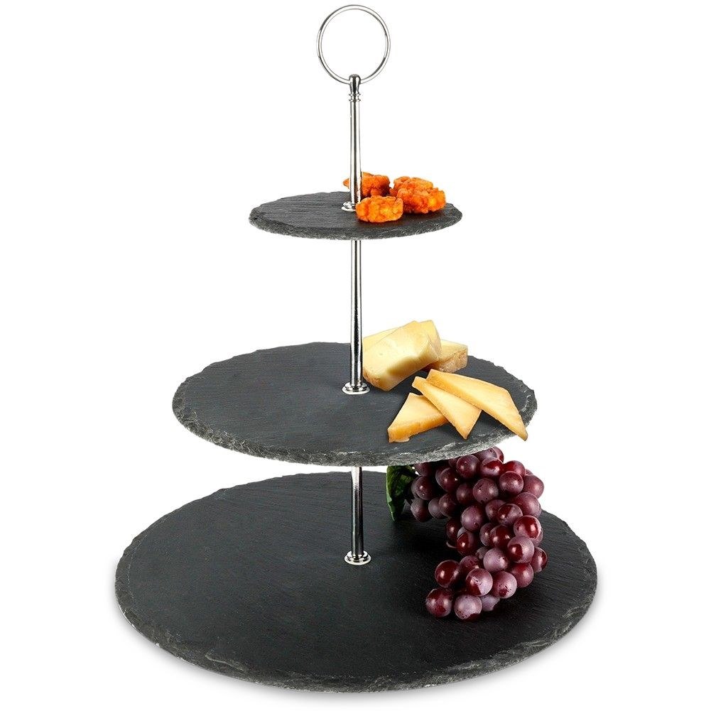Patera Kamienna Czarna 3-piętrowa EXCELLENT HOUSEWARE 31 cm