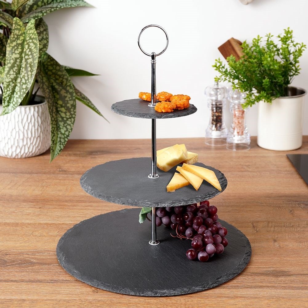Patera Kamienna Czarna 3-piętrowa EXCELLENT HOUSEWARE 31 cm - obrazek 2