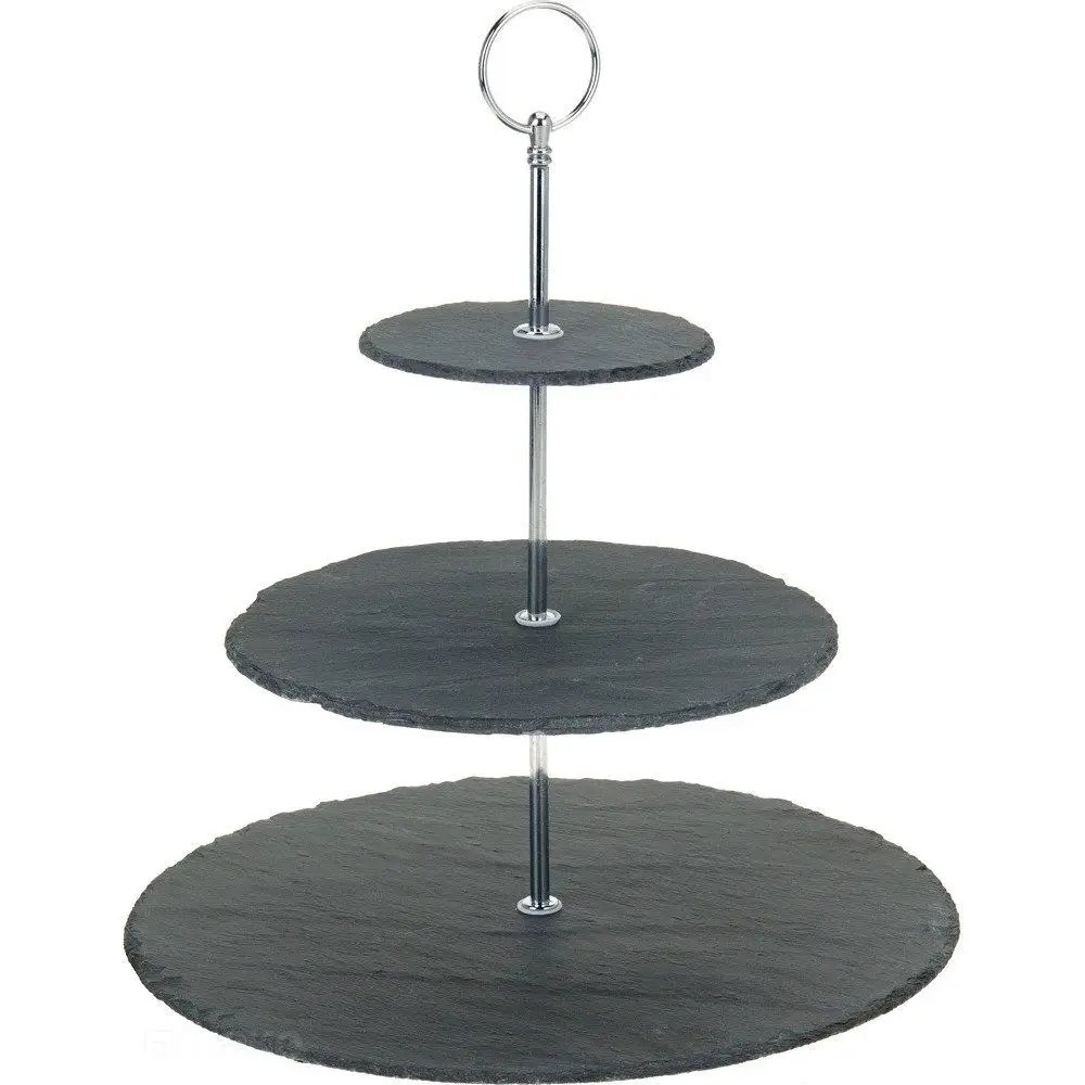 Patera Kamienna Czarna 3-piętrowa EXCELLENT HOUSEWARE 31 cm - obrazek 3