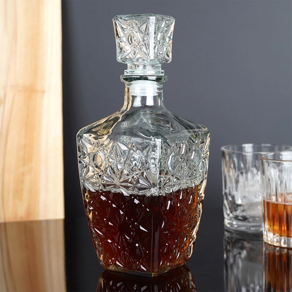 Karafka do Whisky EXCELLENT Szklana 830 ml Zdobiona Korek Prezent - obrazek 2