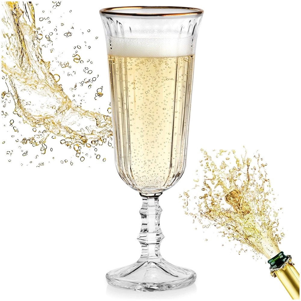 Kieliszek do Szampana Prosecco 120 ml Ryflowany Złoty Rant VILDE Glass - obrazek 5