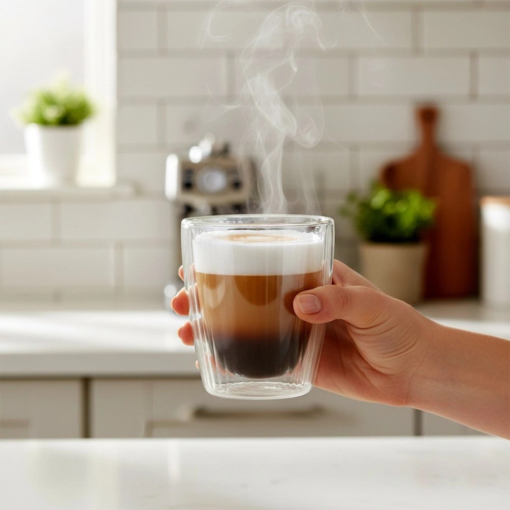 Komplet 2 Szklanek Termicznych 230ml Podwójne Szkło Paskowane Kawa - obrazek 4