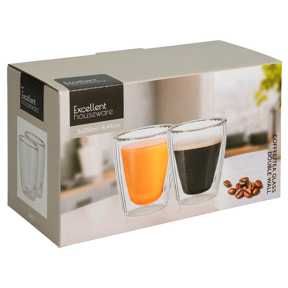 Komplet 2 Szklanek Termicznych 230ml Podwójne Szkło Paskowane Kawa - obrazek 5