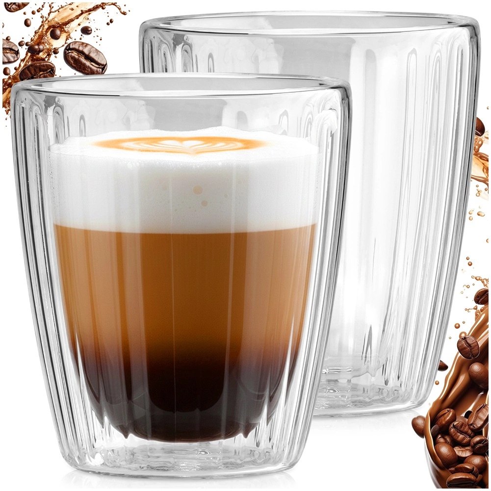 Komplet 2 Szklanek Termicznych 230ml Podwójne Szkło Paskowane Kawa - obrazek 6