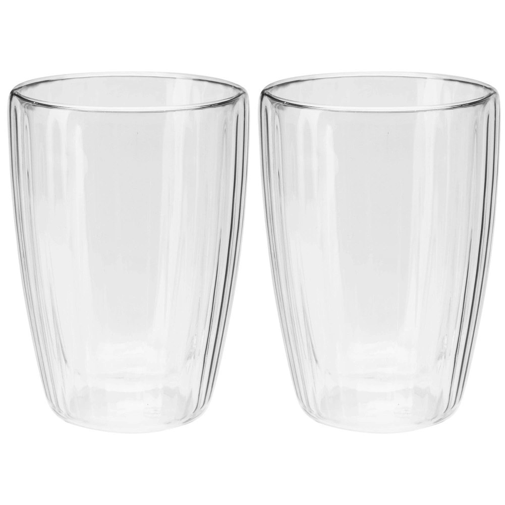 Komplet 2 Szklanek Termicznych 350ml Podwójne Szkło Paskowane Kawa - obrazek 3