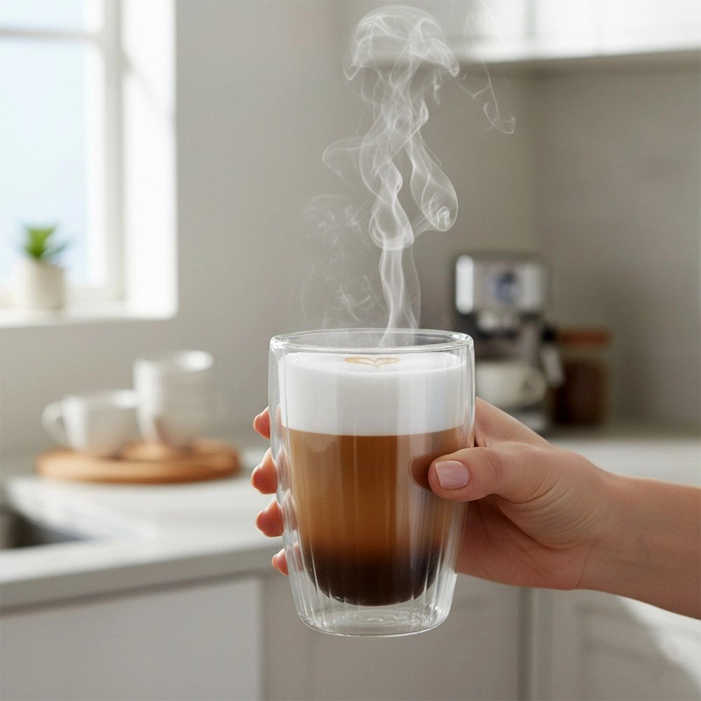 Komplet 2 Szklanek Termicznych 350ml Podwójne Szkło Paskowane Kawa - obrazek 4