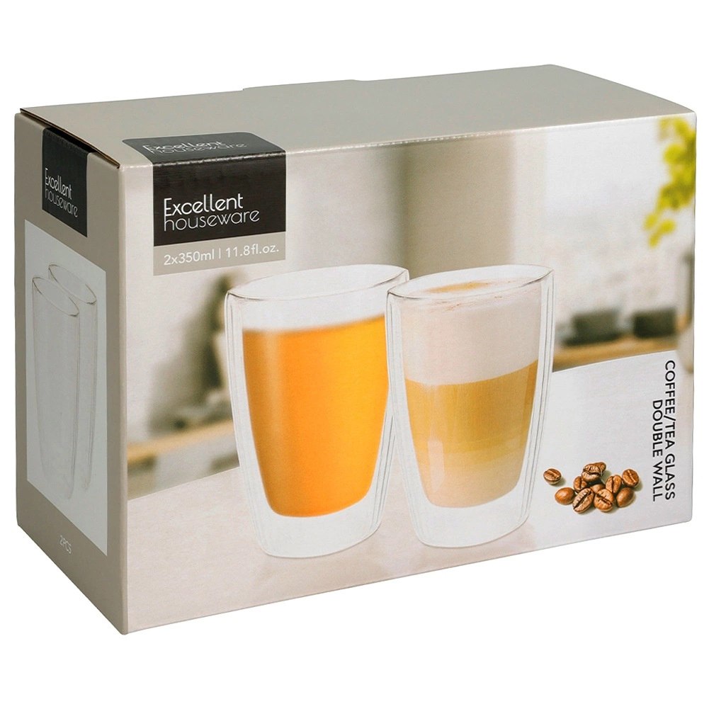 Komplet 2 Szklanek Termicznych 350ml Podwójne Szkło Paskowane Kawa - obrazek 5