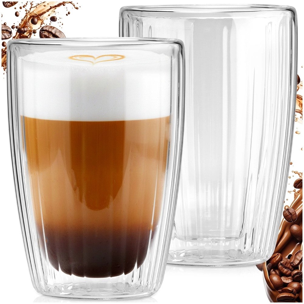 Komplet 2 Szklanek Termicznych 350ml Podwójne Szkło Paskowane Kawa - obrazek 6