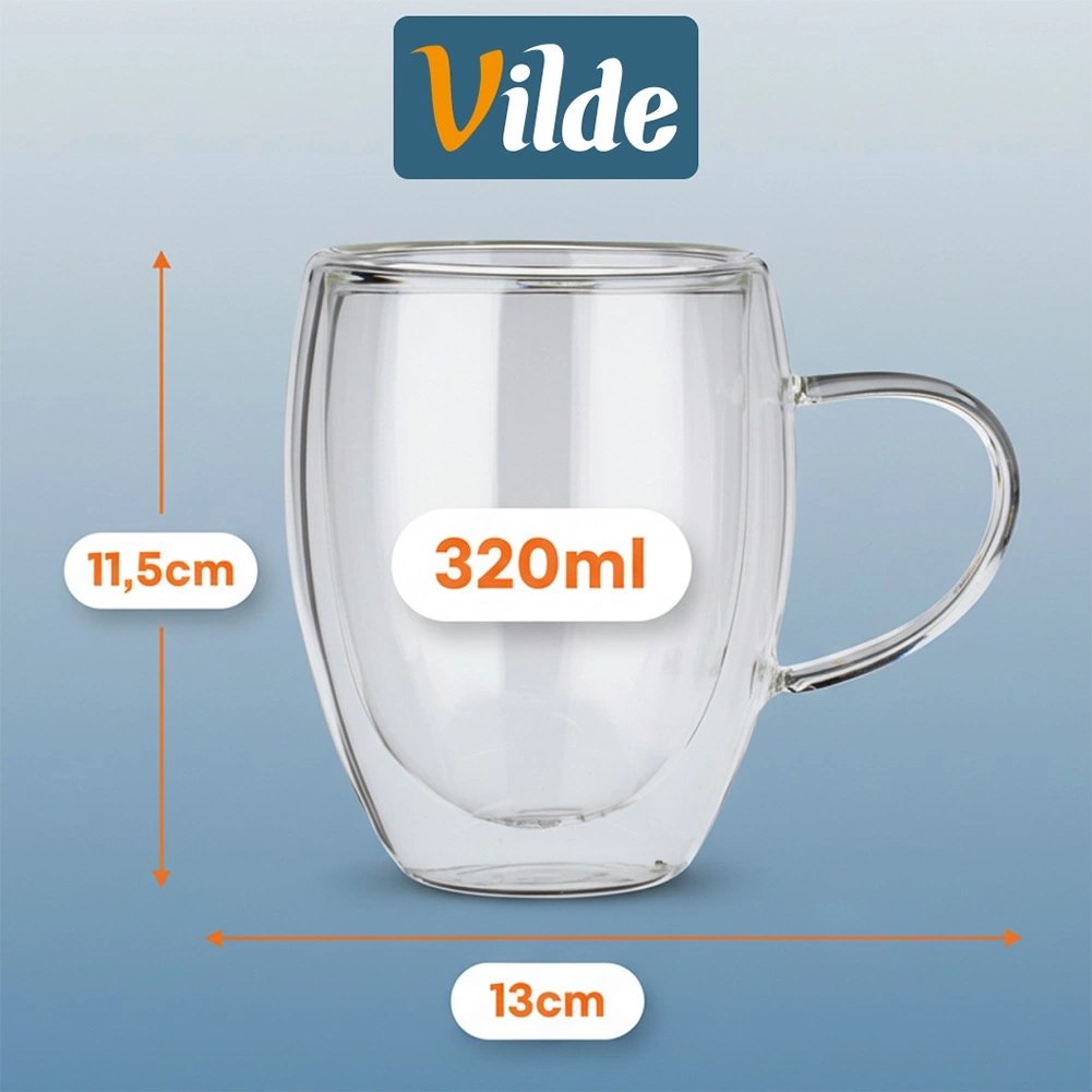 Komplet 2 Szklanek Termicznych z Uchem 320ml Podwójne Szkło VILDE - obrazek 4