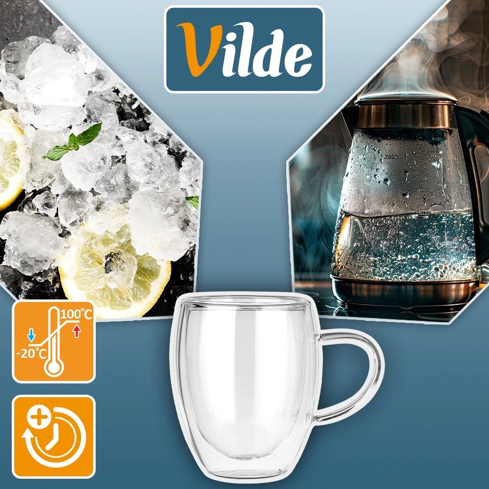 Komplet 2 Szklanek Termicznych z Uchem 320ml Podwójne Szkło VILDE - obrazek 5