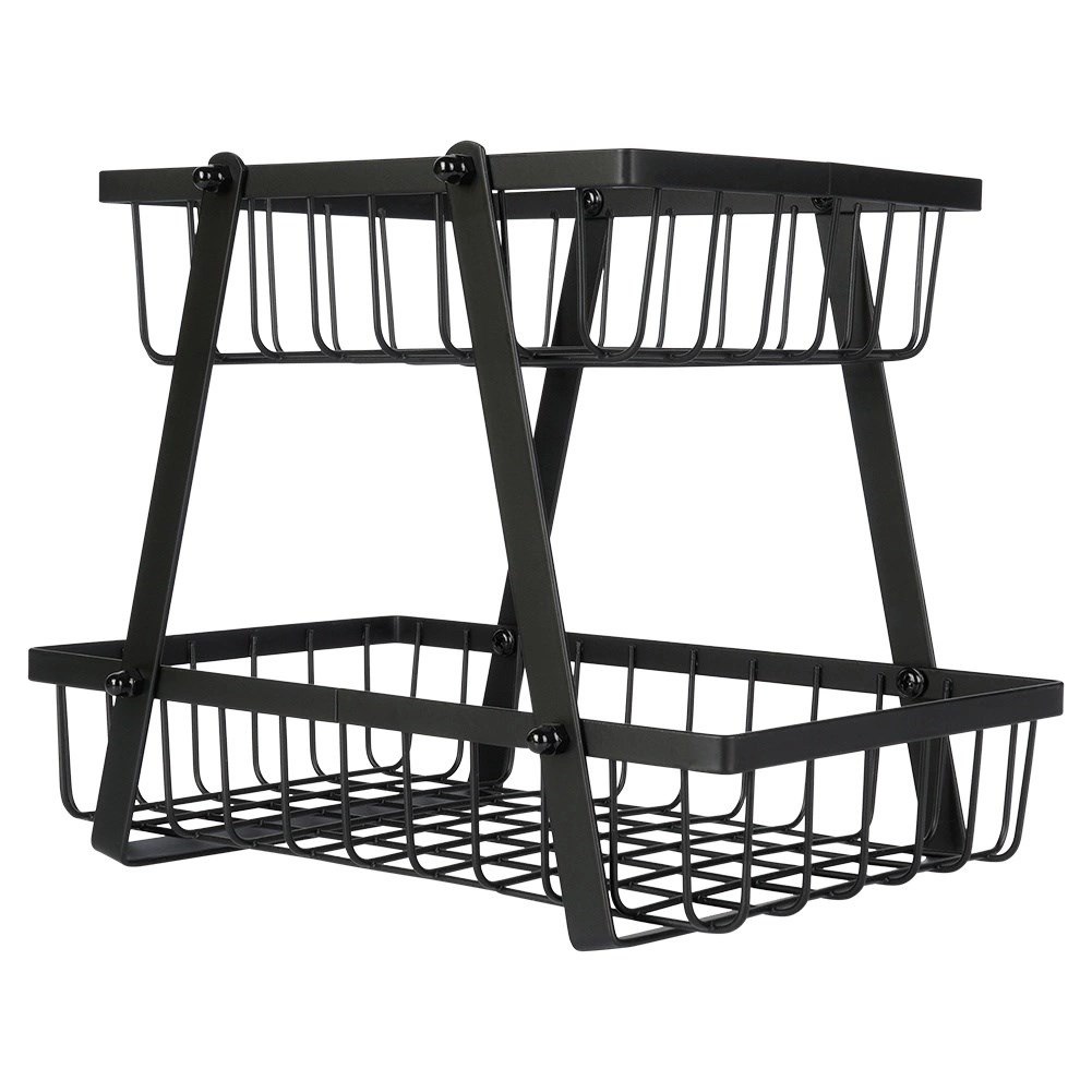 Koszyk na Owoce Warzywa 2 Poziomowy Metalowy Czarny 28 x 17,5 x 21 cm VILDE - obrazek 3
