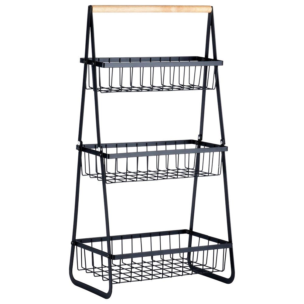 Koszyk na Owoce Warzywa 3-Poziomowy Metalowy Czarny VILDE 29 cm - obrazek 3
