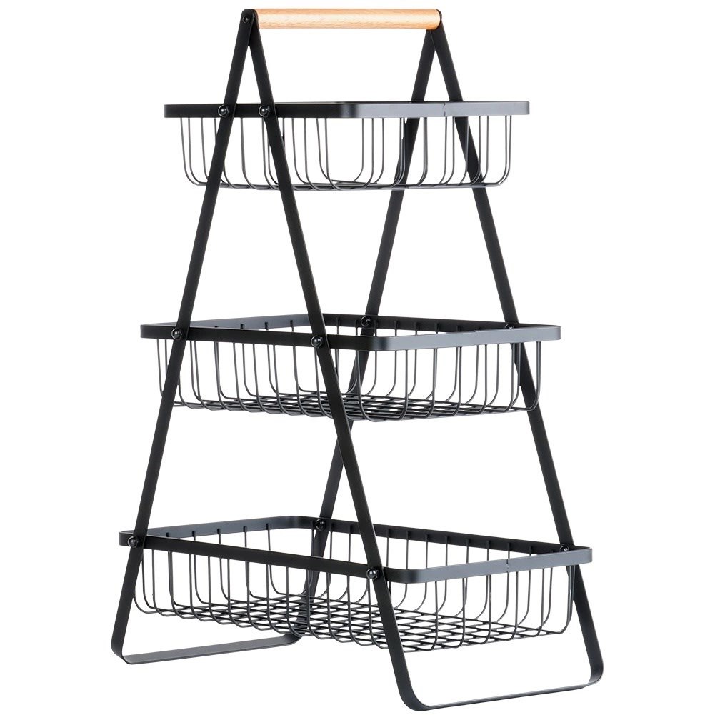 Koszyk na Owoce Warzywa 3-poziomowy Metalowy Czarny VILDE 34x17,5x46,5 cm - obrazek 3