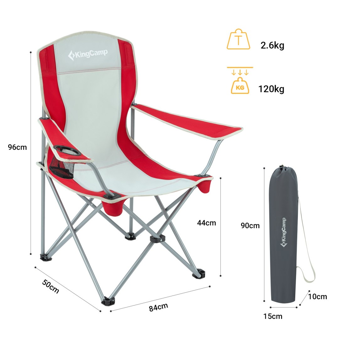Krzesło na Plażę Biwak Wędkarskie Turystyczne Składane KING CAMP Red Grey - obrazek 2