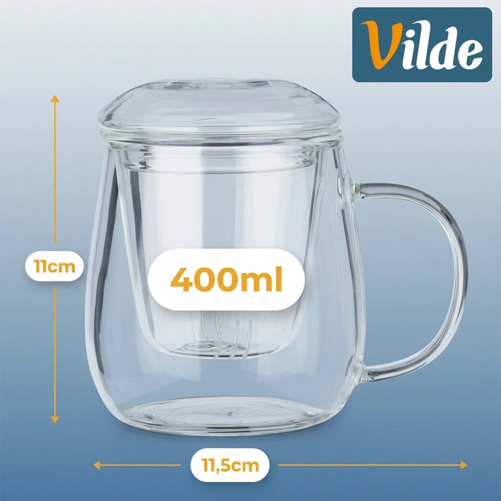 Kubek Duży Zaparzaczem i Pokrywką Szklany Solidny ORION 400 ml - obrazek 5