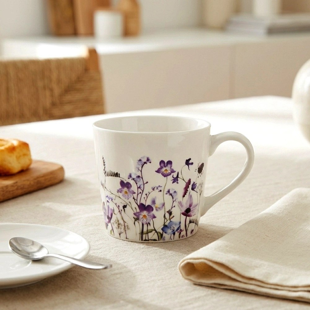 Kubek Porcelanowy Duży 430 ml Louka Kwiatowy Dekor do Herbaty - obrazek 2