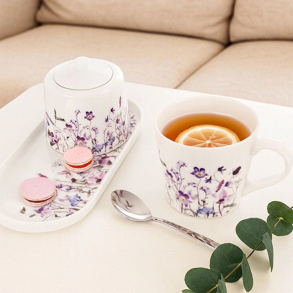 Kubek Porcelanowy Duży 430 ml Louka Kwiatowy Dekor do Herbaty - obrazek 4
