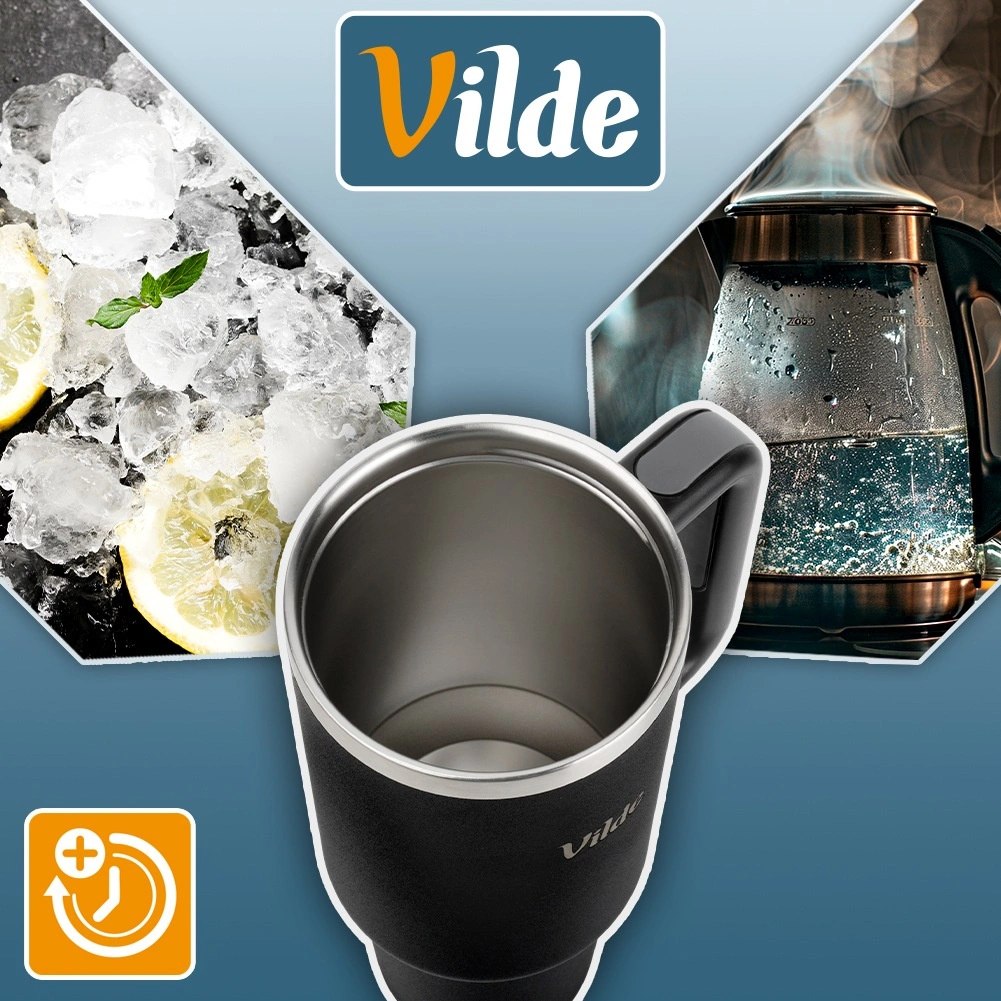 Kubek Termiczny 1,2 L z Rurką i Uchwytem Czarny Termos XXL VILDE - obrazek 6