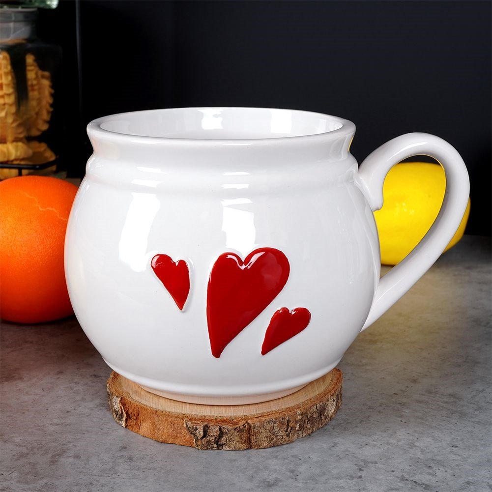 Kubek Ceramiczny na Kawę Herbatę Serce Duży Pojemny Biały ORION 800 ml - obrazek 2