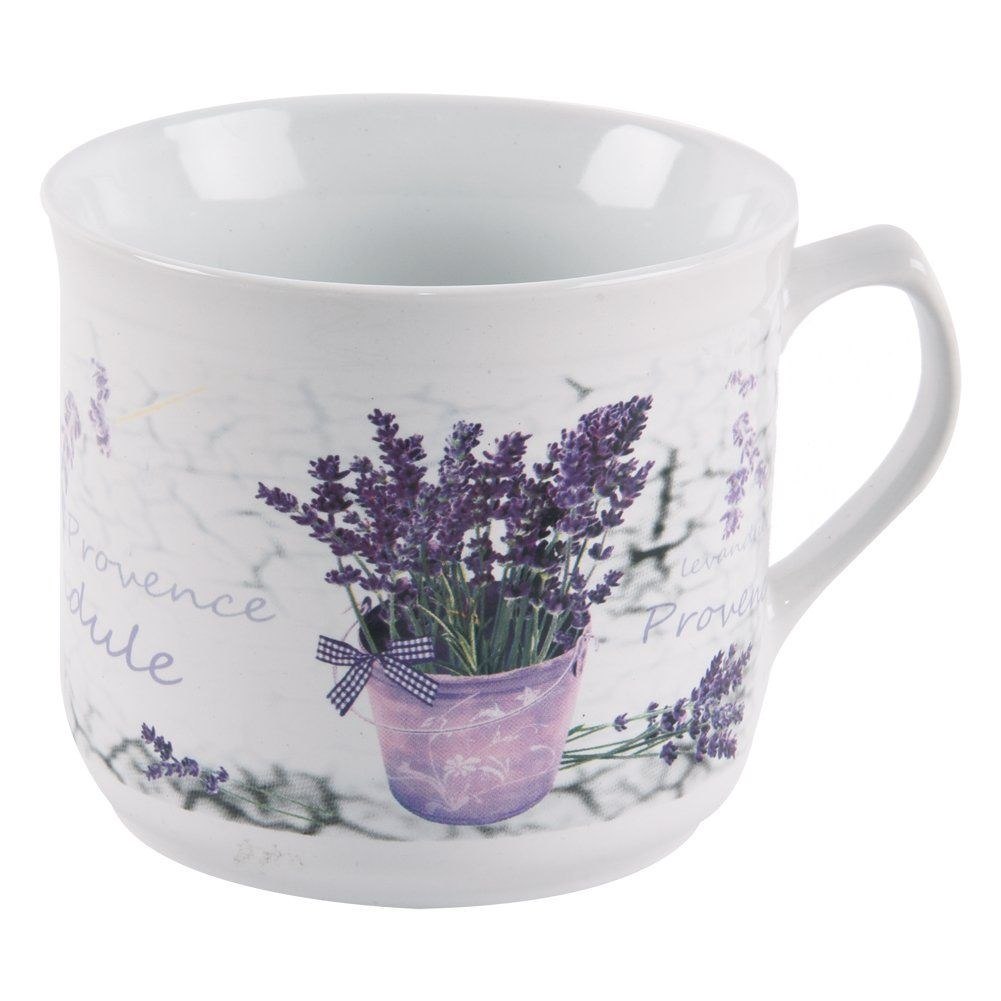 Kubek Ceramiczny Duży Biały Kwiaty Lawenda do Kawy Herbaty ORION 650 ml