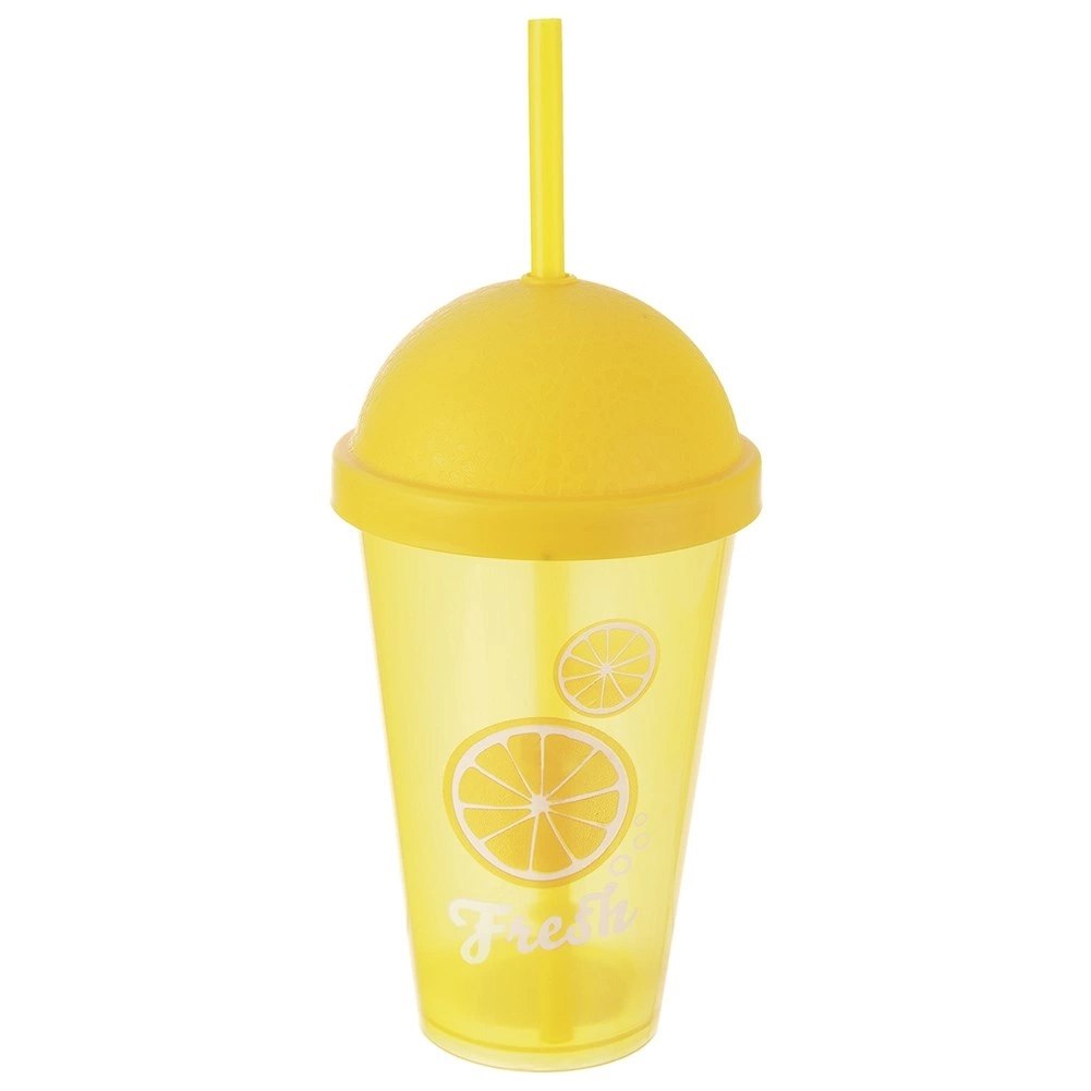 Kubek z Pokrywką i Słomką 450 ml ORION Żółty Nietłukący do Napojów