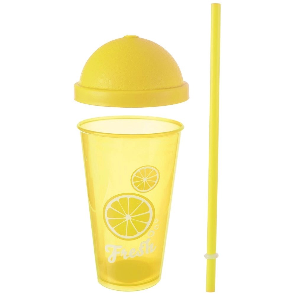 Kubek z Pokrywką i Słomką 450 ml ORION Żółty Nietłukący do Napojów - obrazek 3