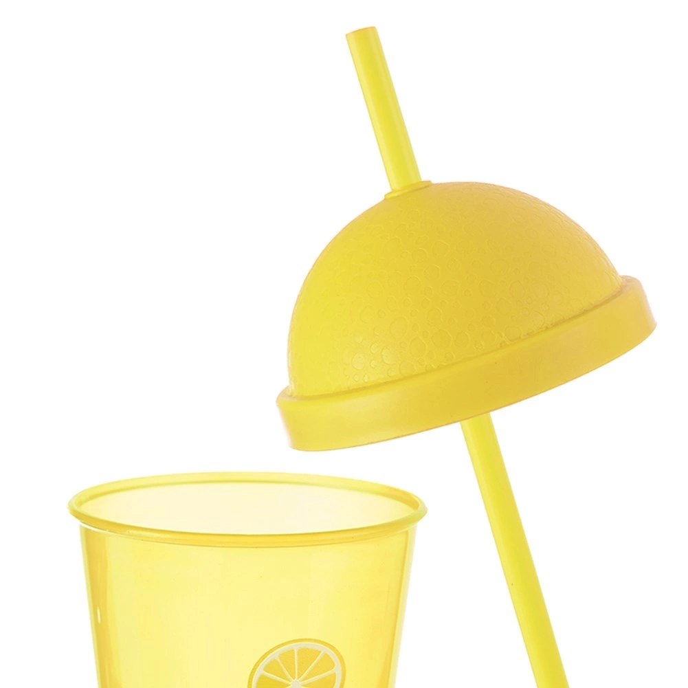 Kubek z Pokrywką i Słomką 450 ml ORION Żółty Nietłukący do Napojów - obrazek 4