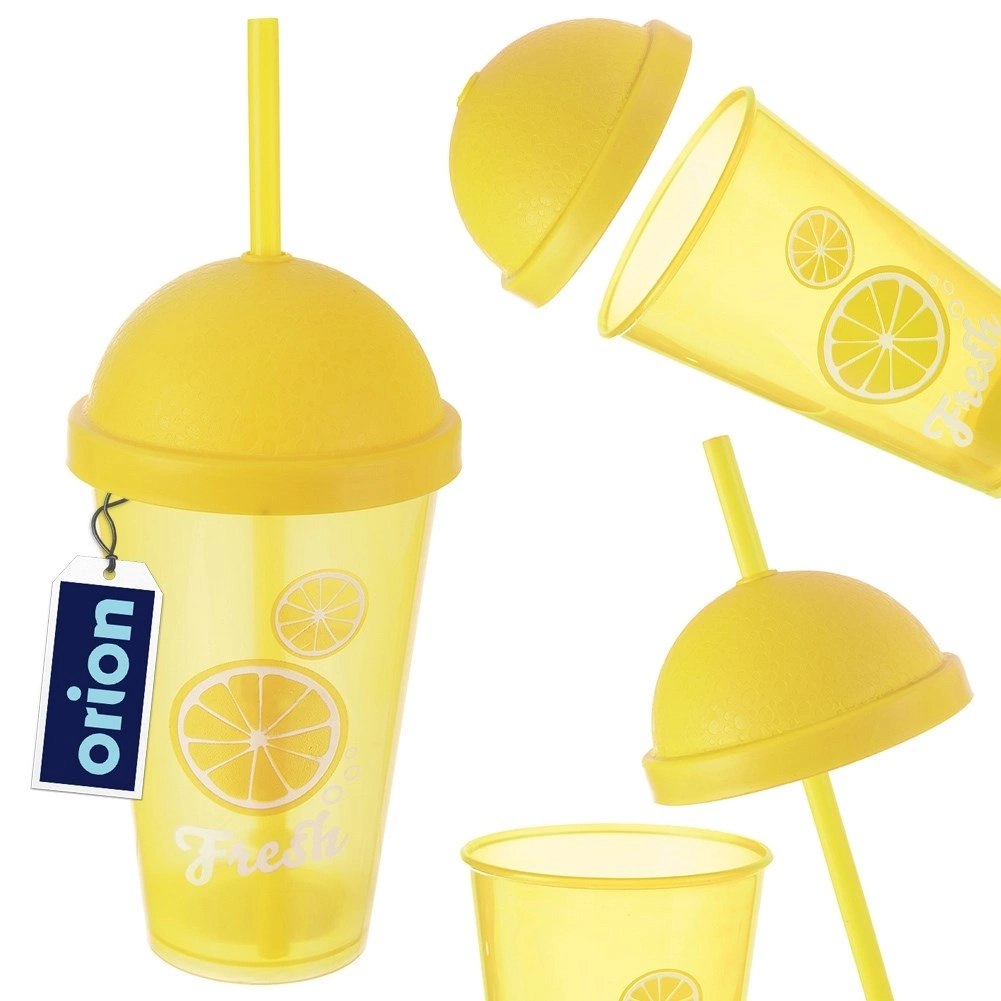 Kubek z Pokrywką i Słomką 450 ml ORION Żółty Nietłukący do Napojów - obrazek 6