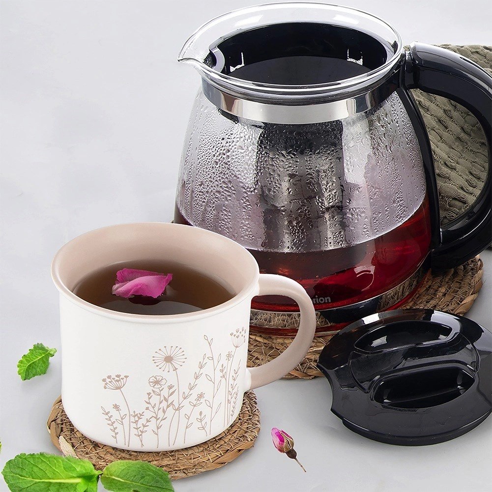 Kubek Porcelanowy 400 ml ORION Kwiaty Biały z Beżowym Wnętrzem do Zmywarki - obrazek 2