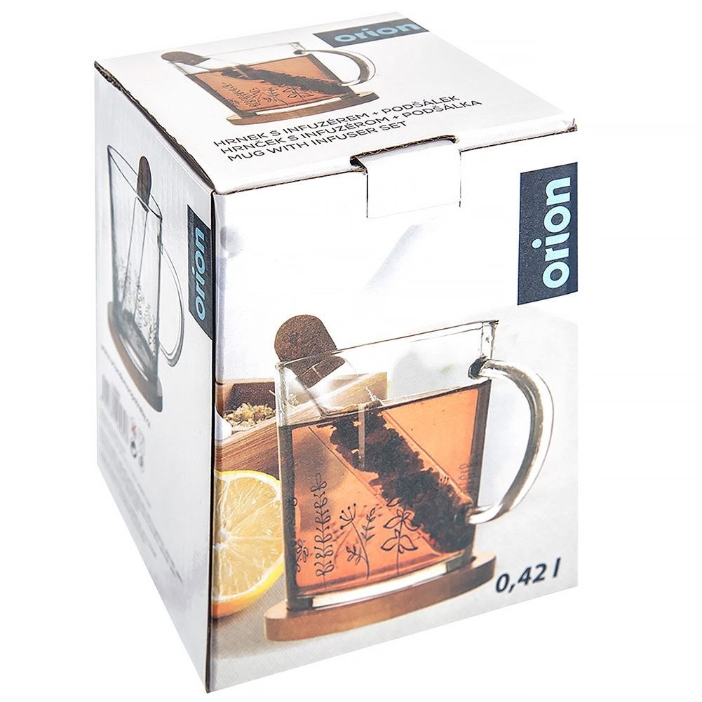 Kubek do Herbaty Kawy z Zaparzaczem Podstawką Szklany Solidny ORION 400 ml - obrazek 5