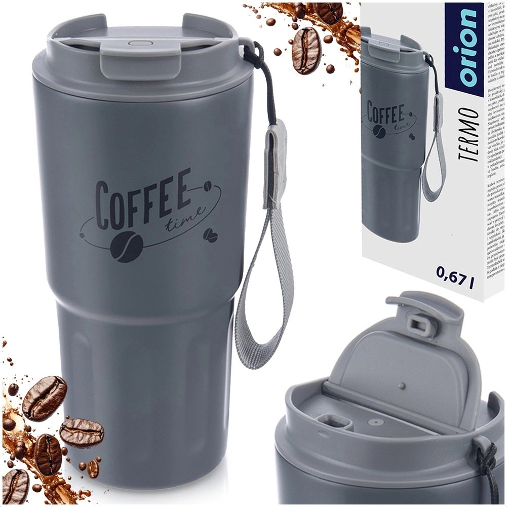 Kubek Termiczny 590 ml ORION TERMO Szary Coffee Time z Uchem Szczelny - obrazek 7