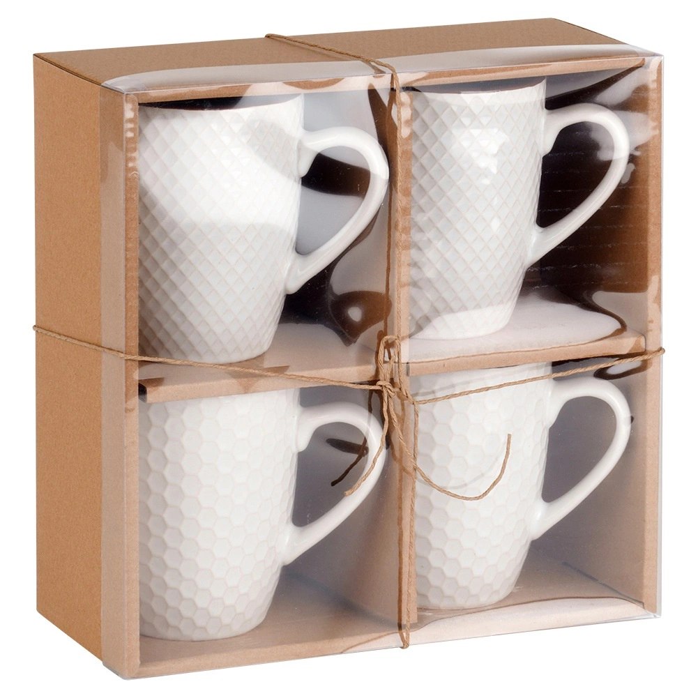 Kubki Ceramiczne Białe do Kawy Herbaty Zestaw Ozdobny VILDE 400 ml 4 szt. - obrazek 3