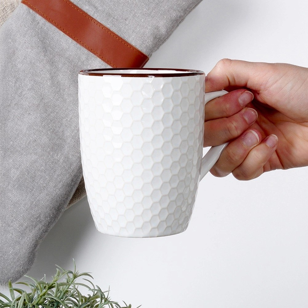Kubki Ceramiczne Białe do Kawy Herbaty Zestaw Ozdobny VILDE 400 ml 4 szt. - obrazek 5