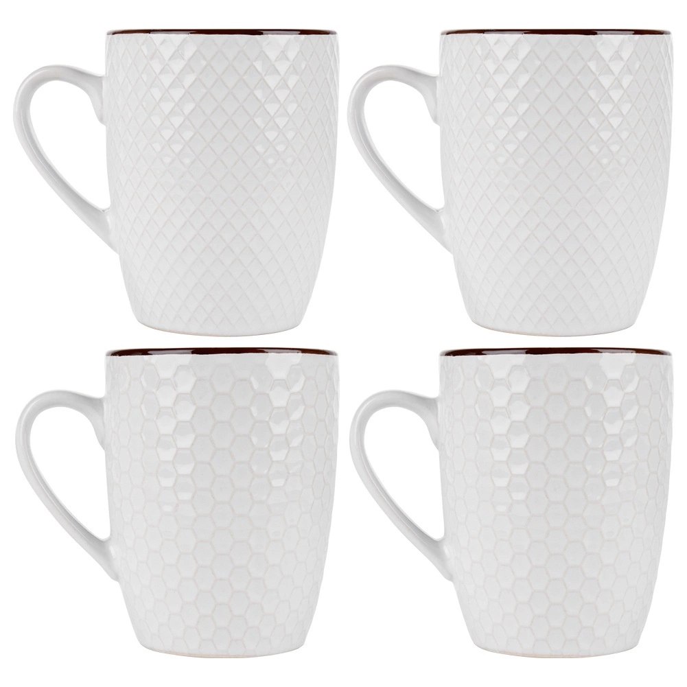 Kubki Ceramiczne Białe do Kawy Herbaty Zestaw Ozdobny VILDE 400 ml 4 szt. - obrazek 6