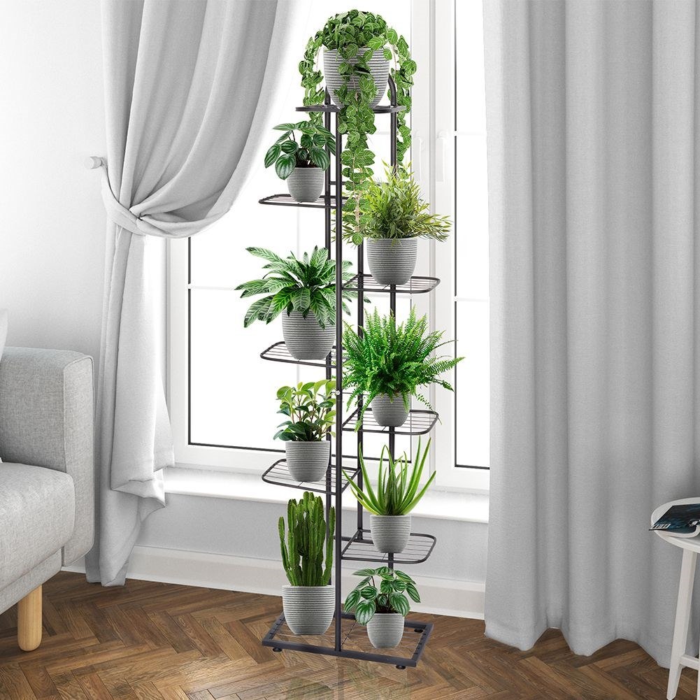 Kwietnik Stojak Kaskada Metalowy Czarny 8-poziomowy VILDE 142 cm - obrazek 2