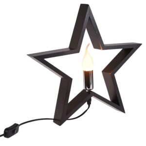 Lampka Stołowa Drewniana Czarna Gwiazda Ozdobna VILDE 34,5 cm
