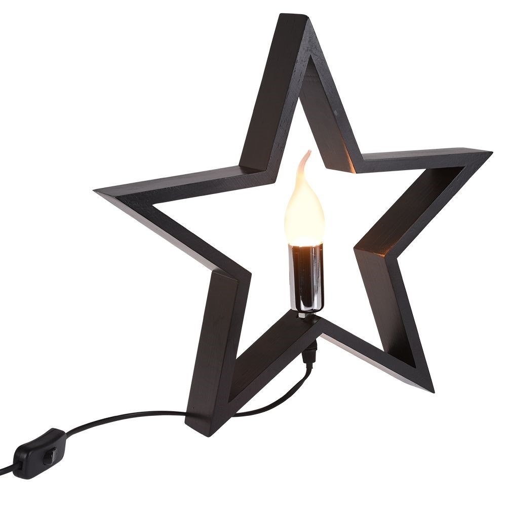 Lampka Stołowa Drewniana Czarna Gwiazda Ozdobna VILDE 34,5 cm