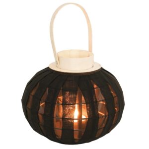 Lampion na Świeczkę Drewniany Czarny 22 x 24 cm ORION ze Szklanym Wkładem