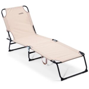 Leżak Ogrodowy Plażowy Rozkładany Regulowany Beżowy REDCLIFFS 187 x 55 cm