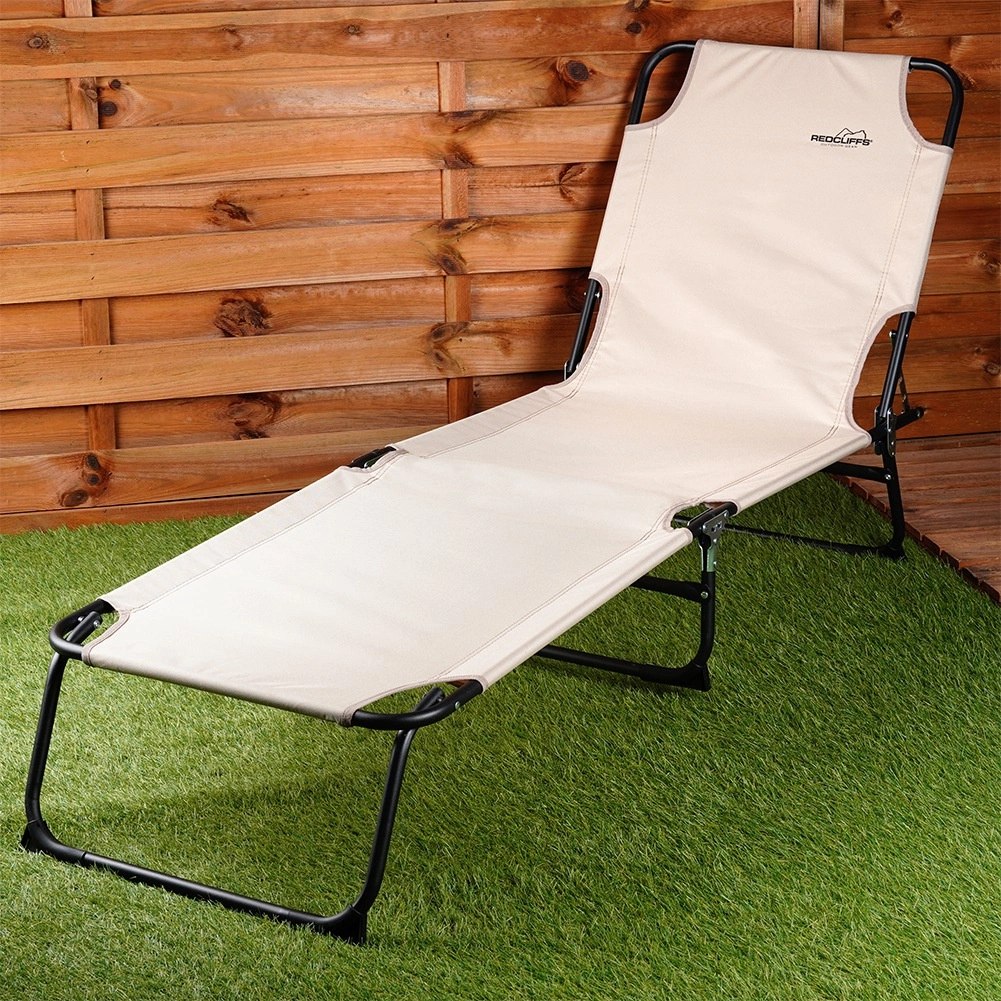 Leżak Ogrodowy Plażowy Rozkładany Regulowany Beżowy REDCLIFFS 187 x 55 cm - obrazek 2