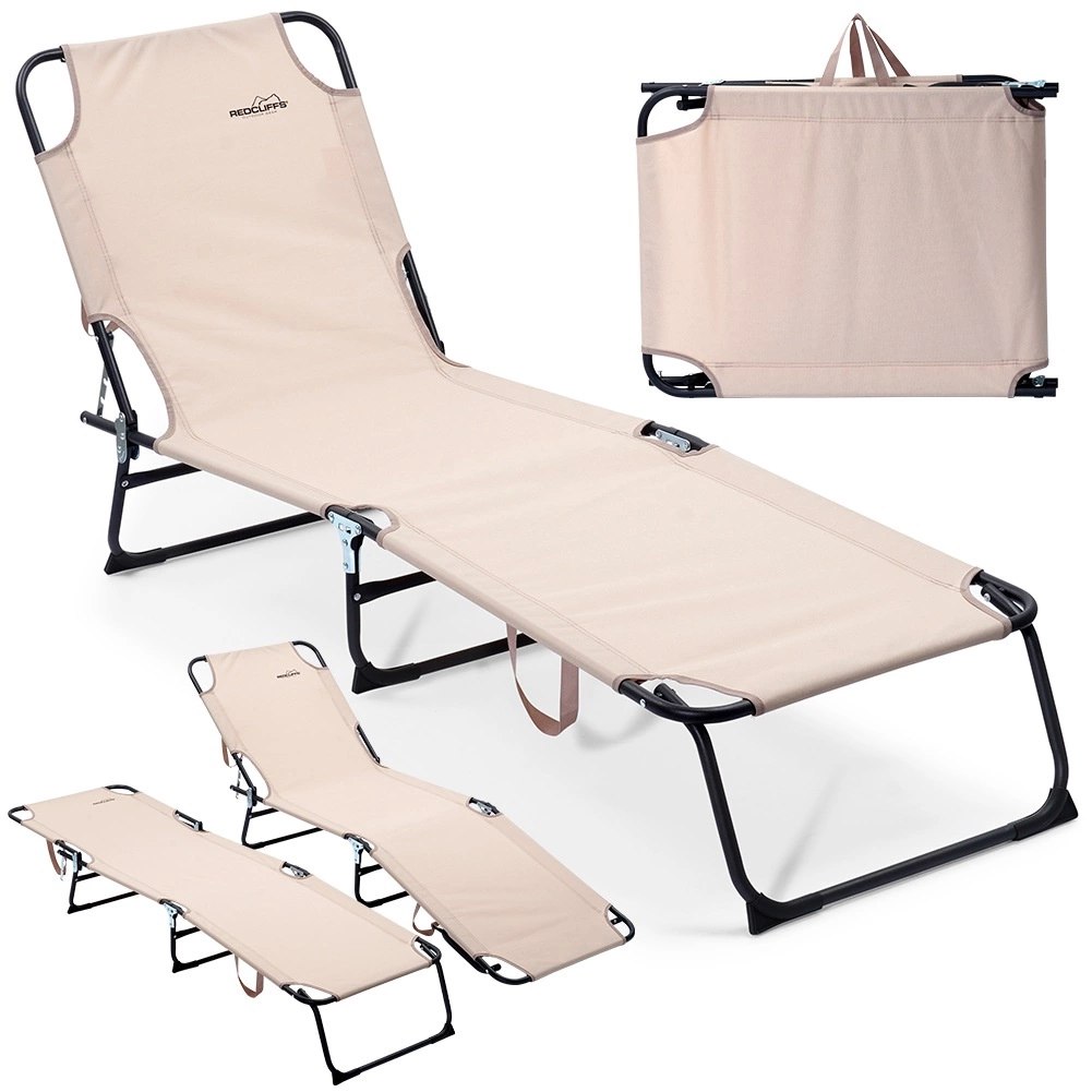 Leżak Ogrodowy Plażowy Rozkładany Regulowany Beżowy REDCLIFFS 187 x 55 cm - obrazek 8