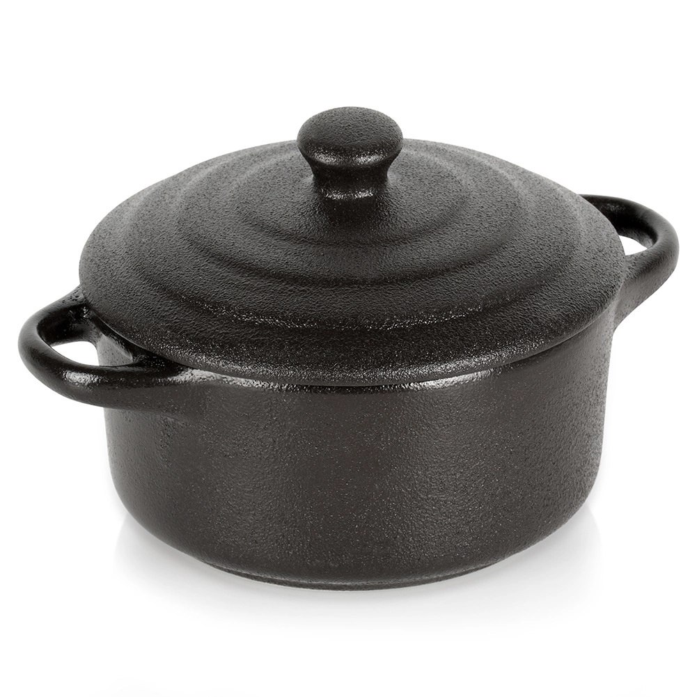 Miseczka do Zapiekania 150 ml Porcelanowa Czarna z Pokrywką VILDE