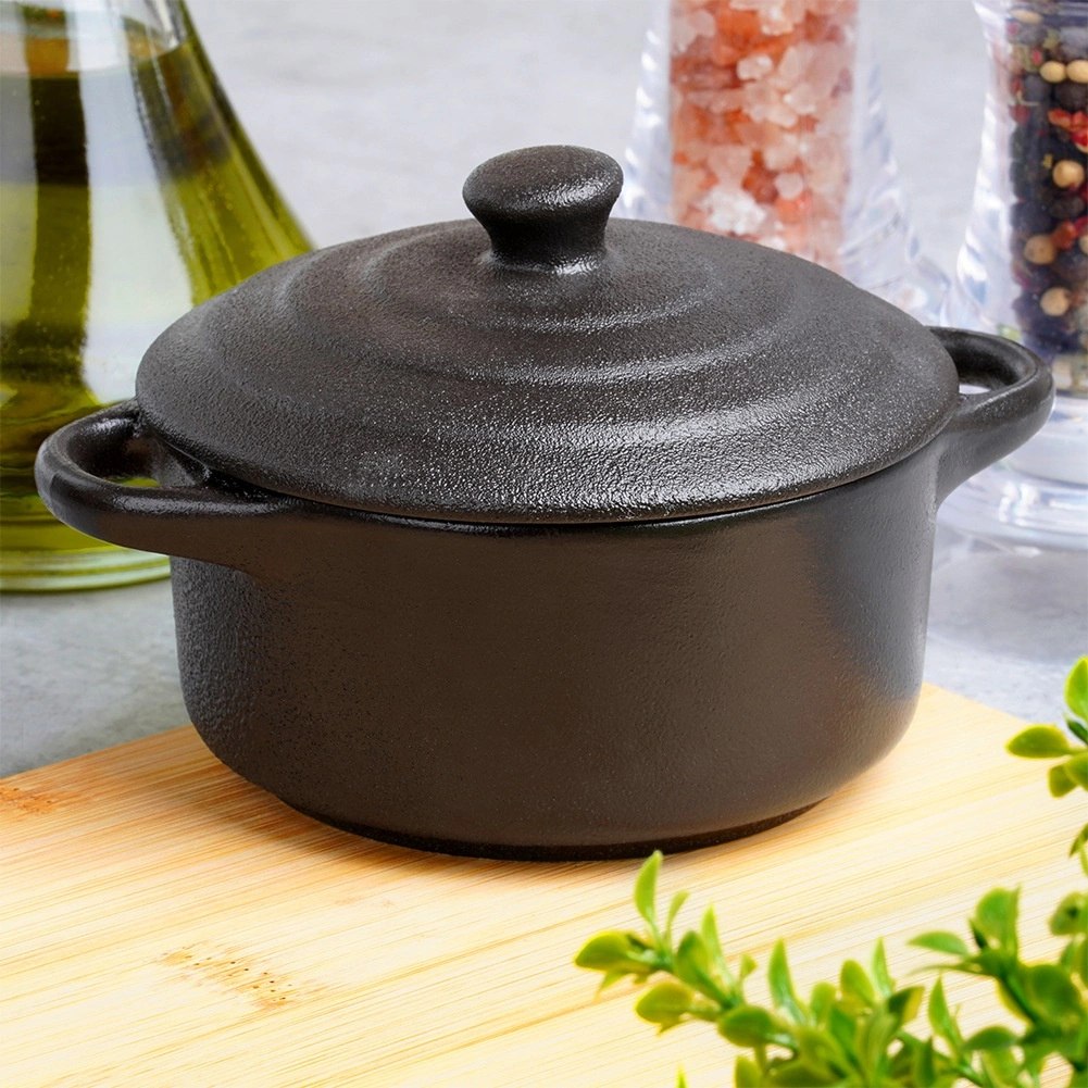 Miseczka do Zapiekania 150 ml Porcelanowa Czarna z Pokrywką VILDE - obrazek 2