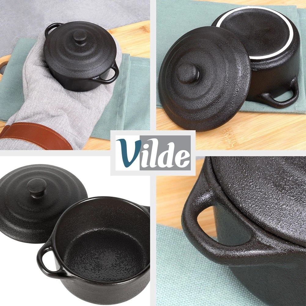 Miseczka do Zapiekania 150 ml Porcelanowa Czarna z Pokrywką VILDE - obrazek 4