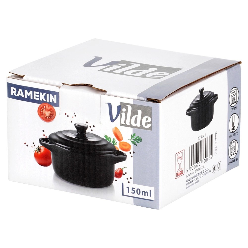 Miseczka do Zapiekania 150 ml Porcelanowa Czarna z Pokrywką VILDE - obrazek 6